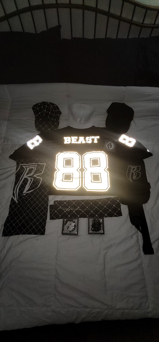 BLACK FOOTBALL JERSEY WITH SILVER REFLECTIVE