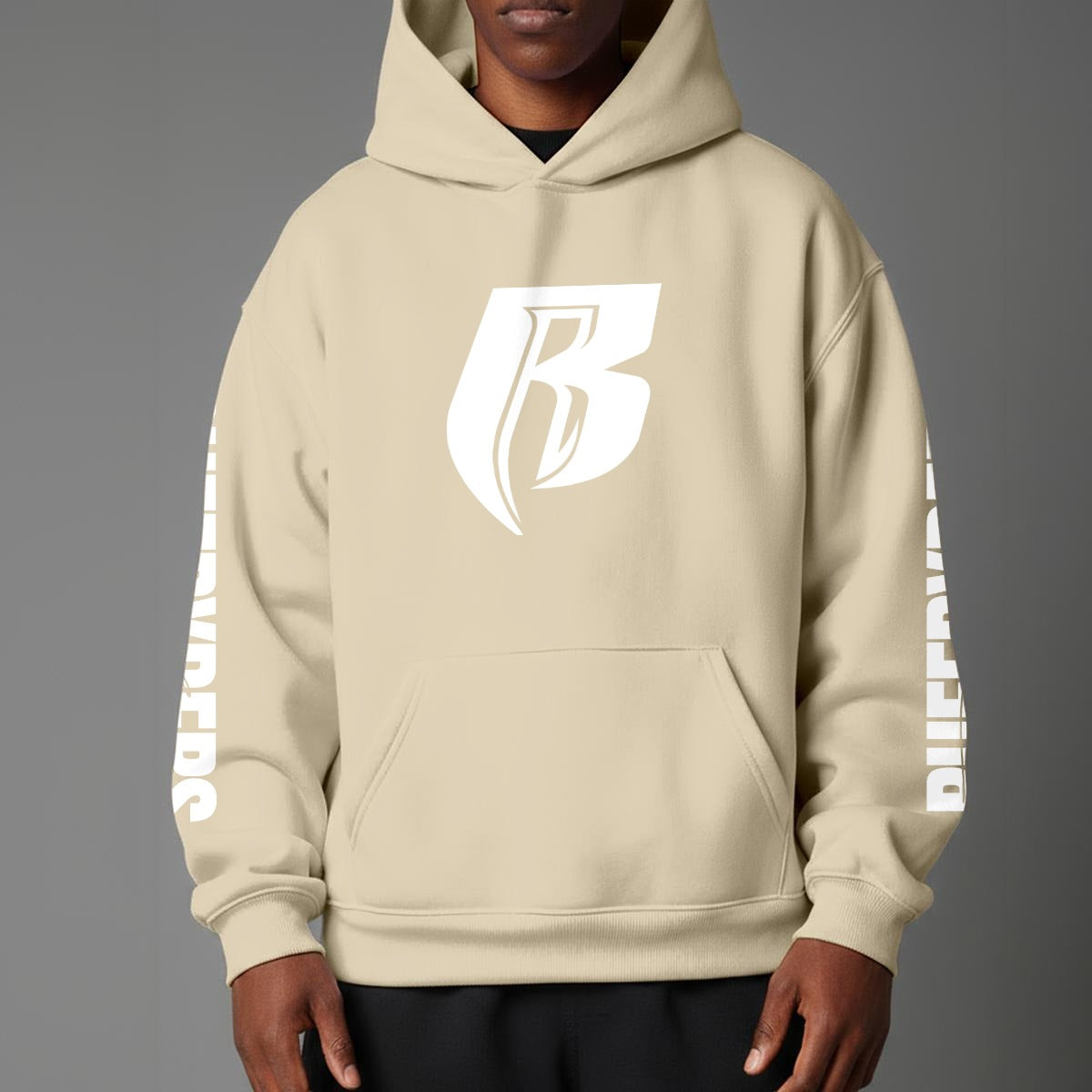 White Print Pullover Hoodie with Micro-Fleece Lining