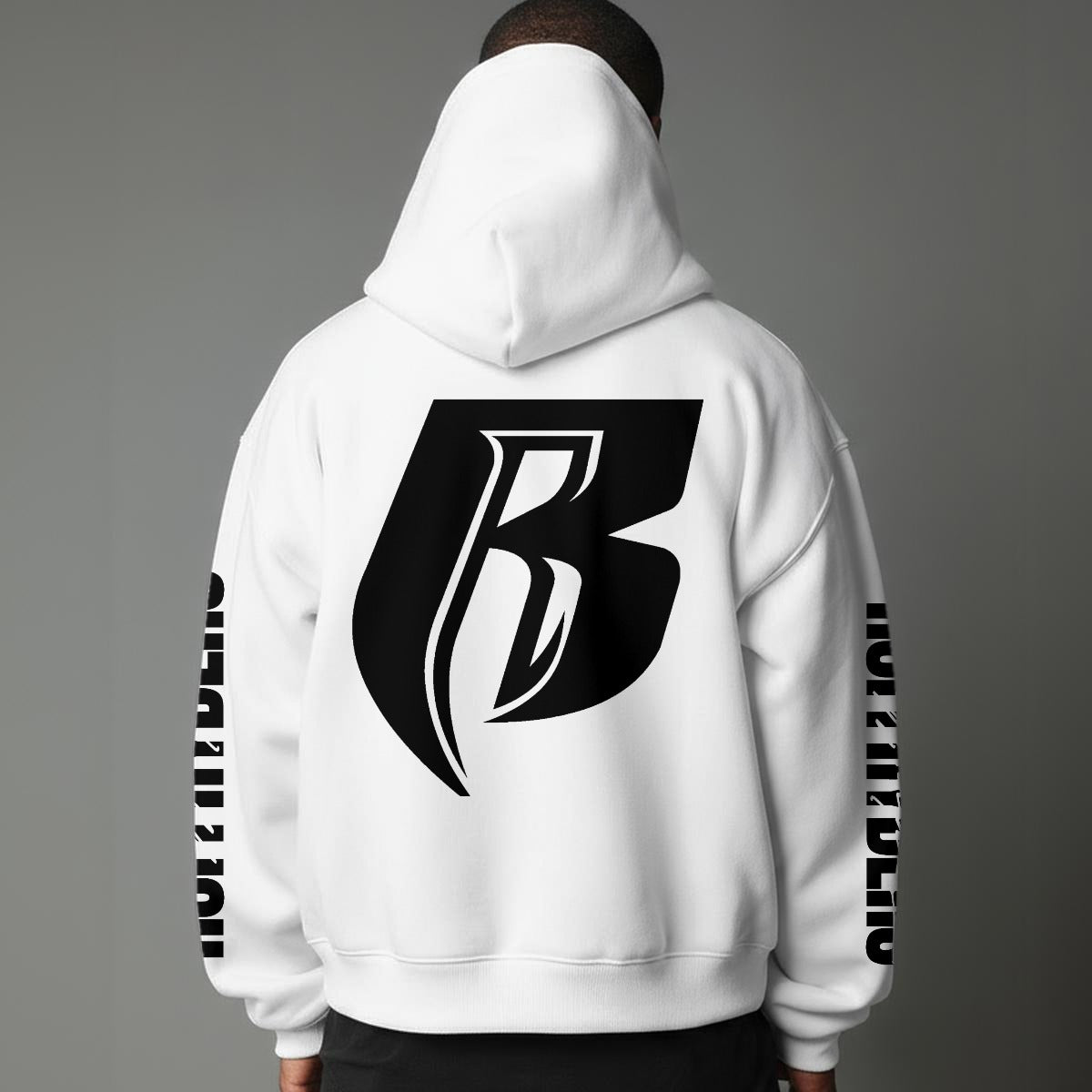Black Print Modern R Pullover Hoodie with Micro-Fleece Lining
