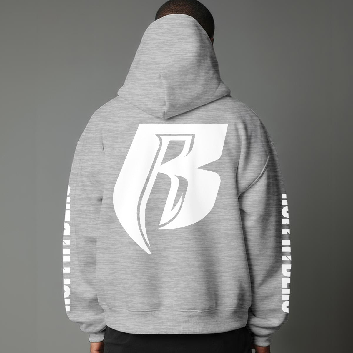 White Print Pullover Hoodie with Micro-Fleece Lining