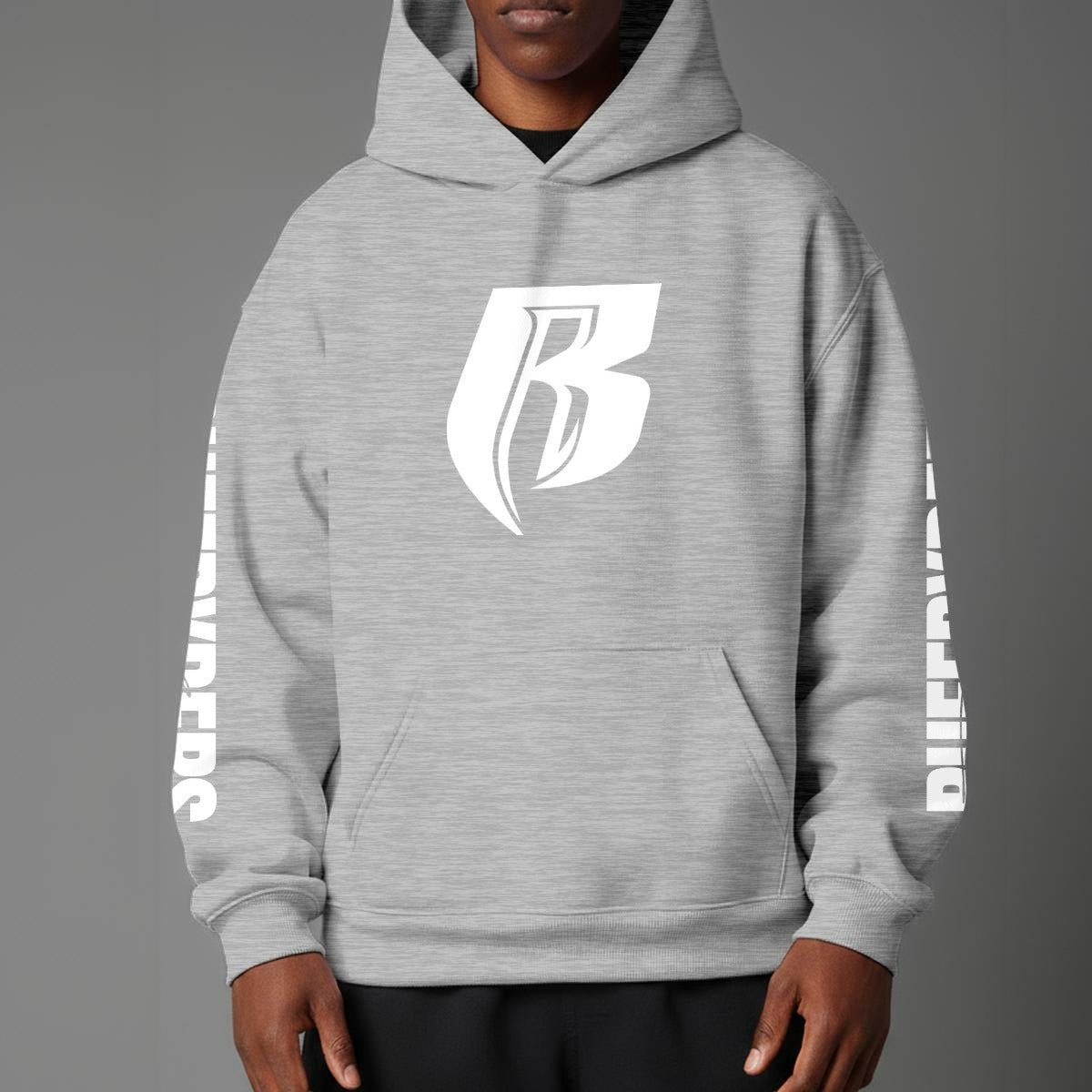 White Print Pullover Hoodie with Micro-Fleece Lining