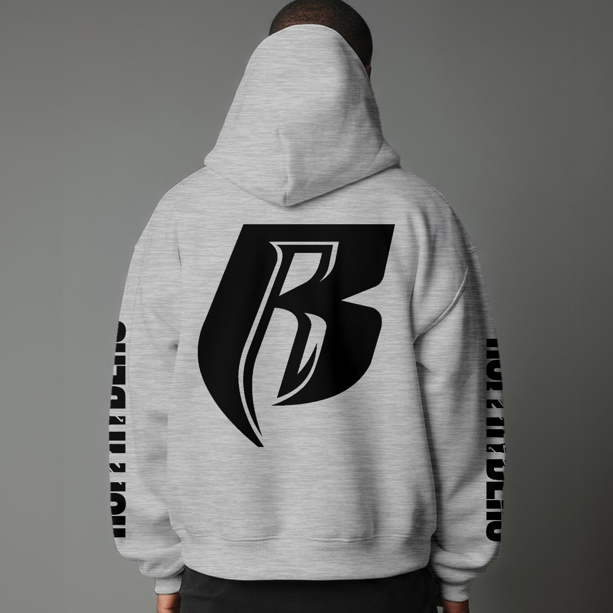 Black Print Modern R Pullover Hoodie with Micro-Fleece Lining