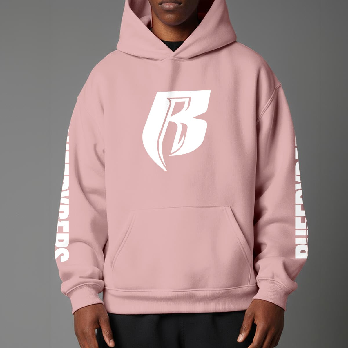 White Print Pullover Hoodie with Micro-Fleece Lining