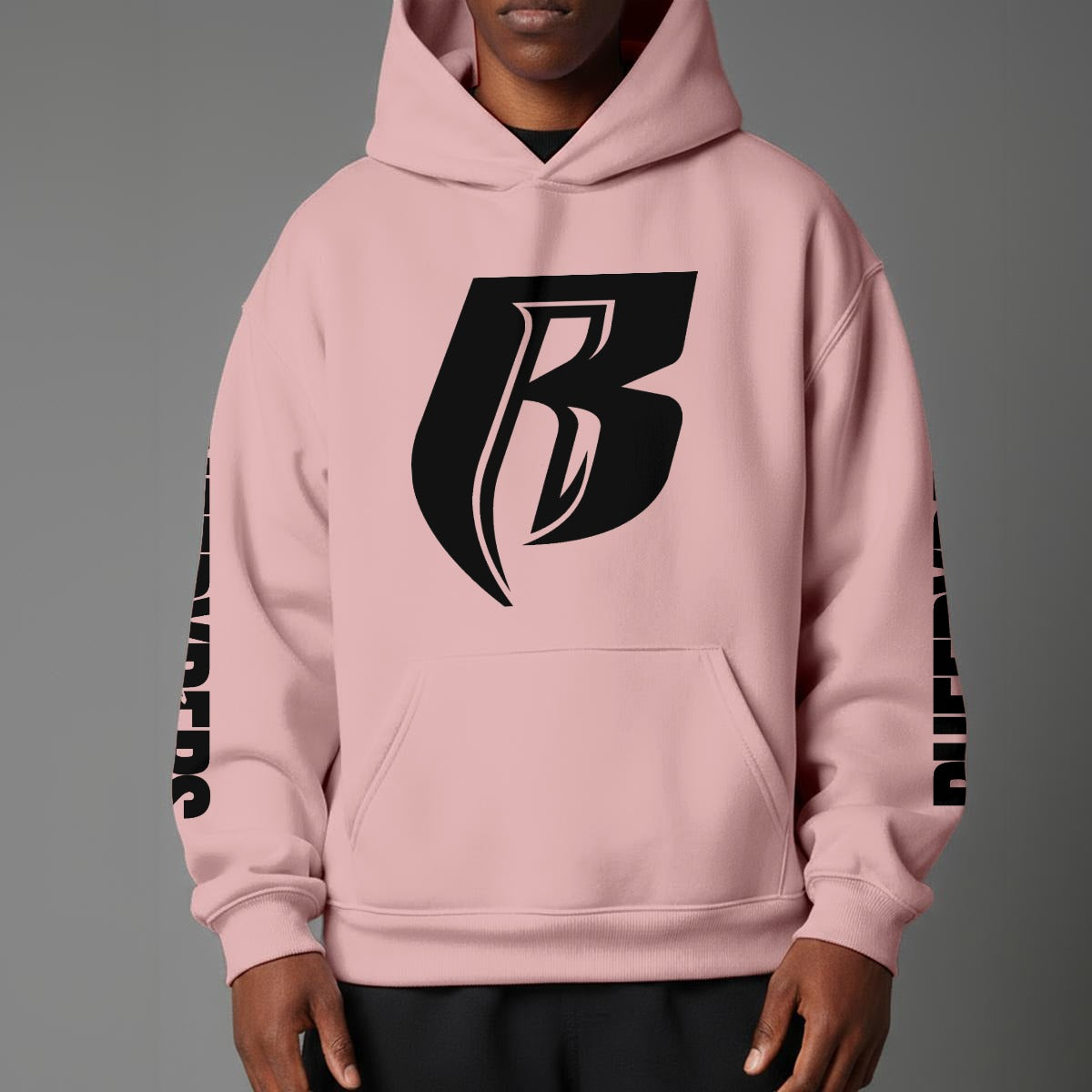 Black Print Modern R Pullover Hoodie with Micro-Fleece Lining
