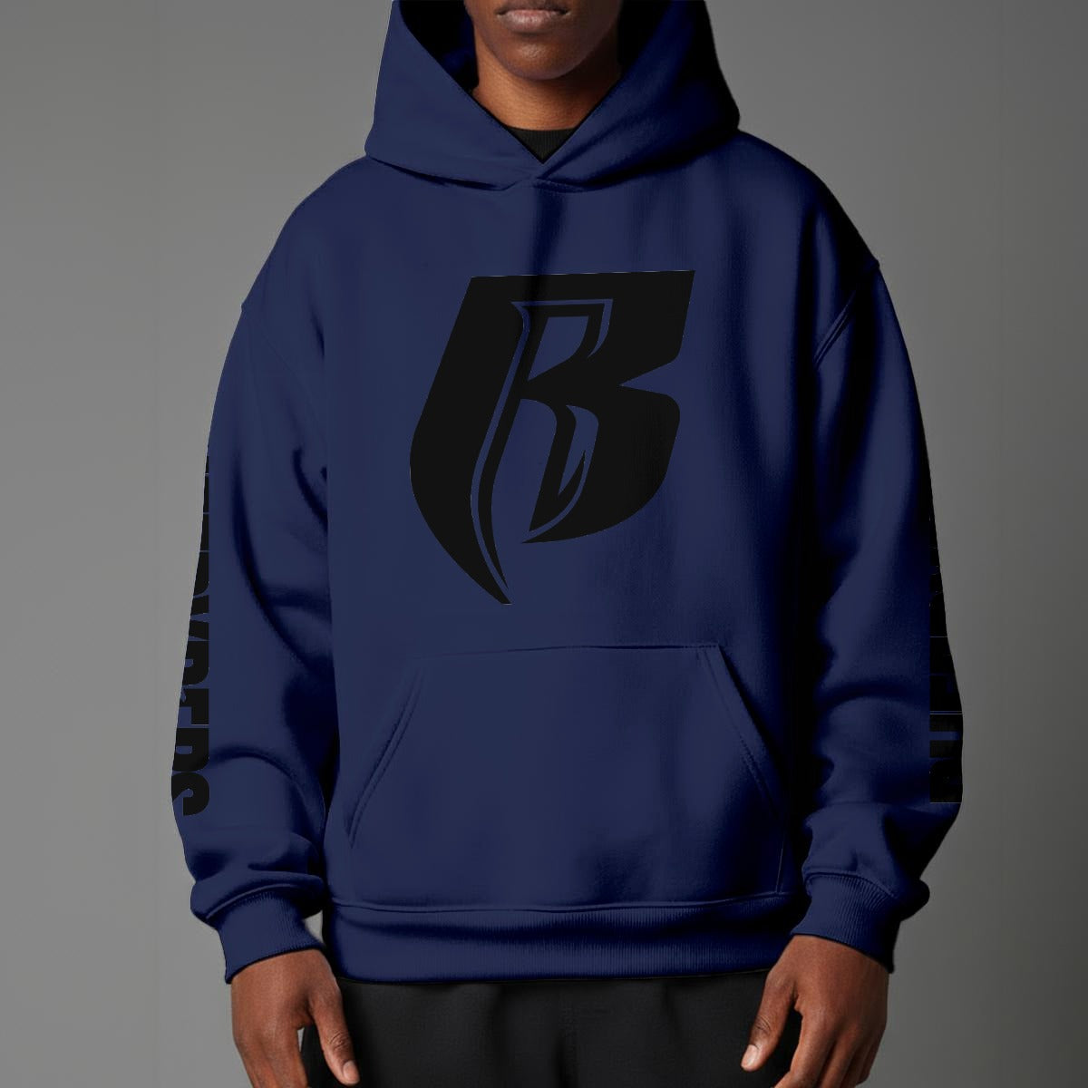 Black Print Modern R Pullover Hoodie with Micro-Fleece Lining