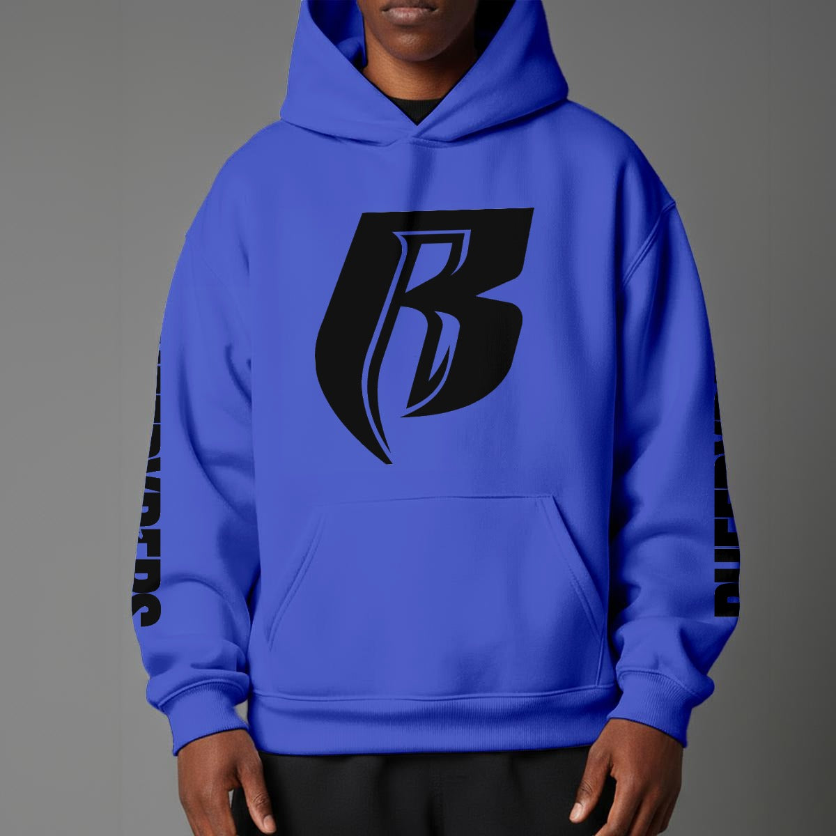 Black Print Modern R Pullover Hoodie with Micro-Fleece Lining