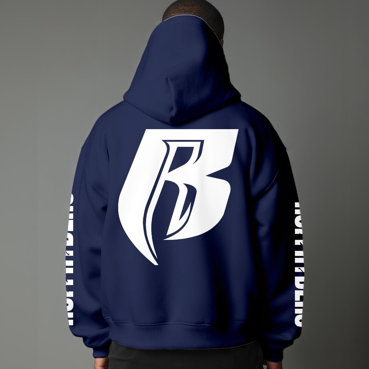 White Print Pullover Hoodie with Micro-Fleece Lining