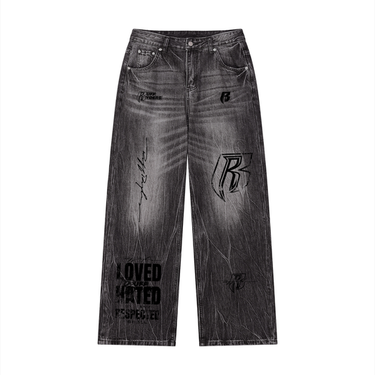RR LOGOS Men’s Vintage Wash Wide Leg Jeans