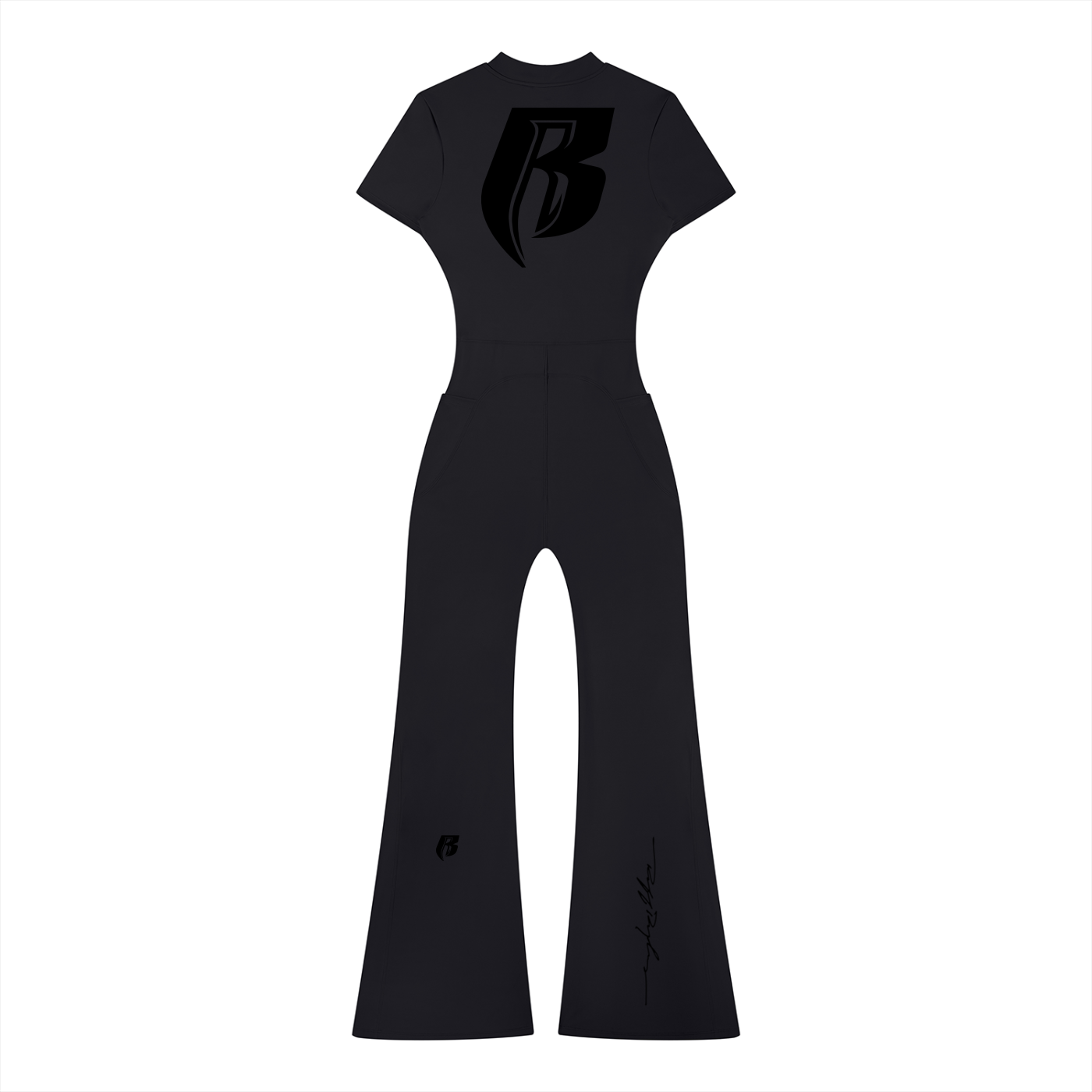 RR Blk Print Women’s Tight Flared Leg Quarter-Zip Jumpsuit
