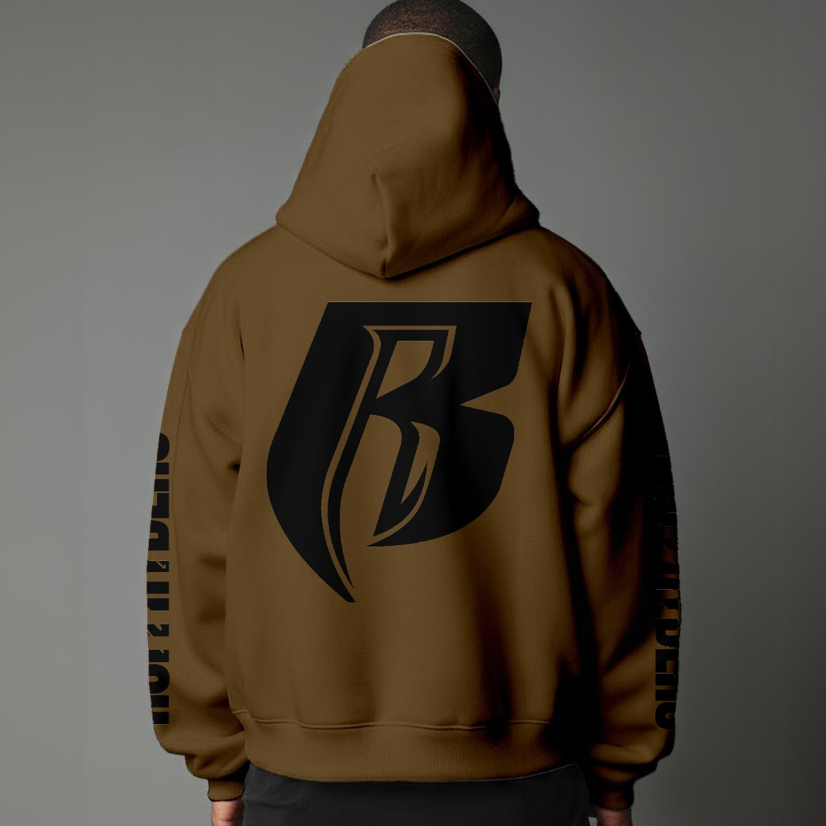 Black Print Modern R Pullover Hoodie with Micro-Fleece Lining