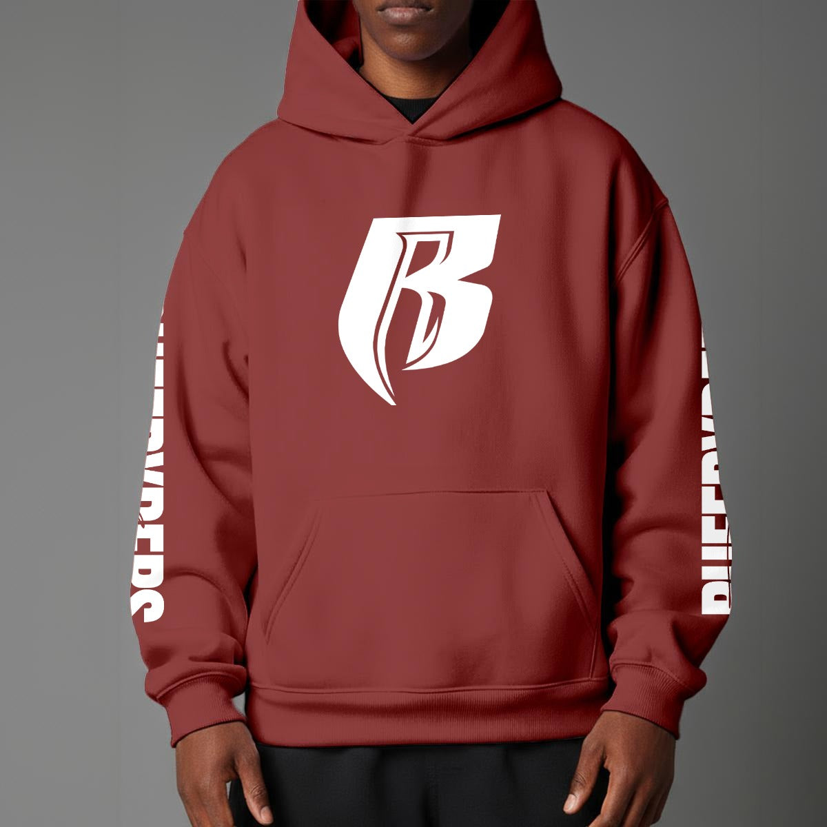 White Print Pullover Hoodie with Micro-Fleece Lining