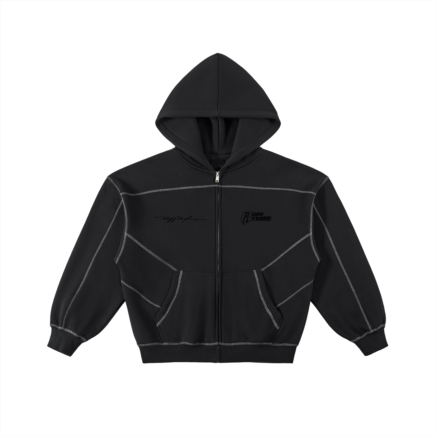 RR Moden R Contrast-Stitched Boxy Fleece Zip Hoodie