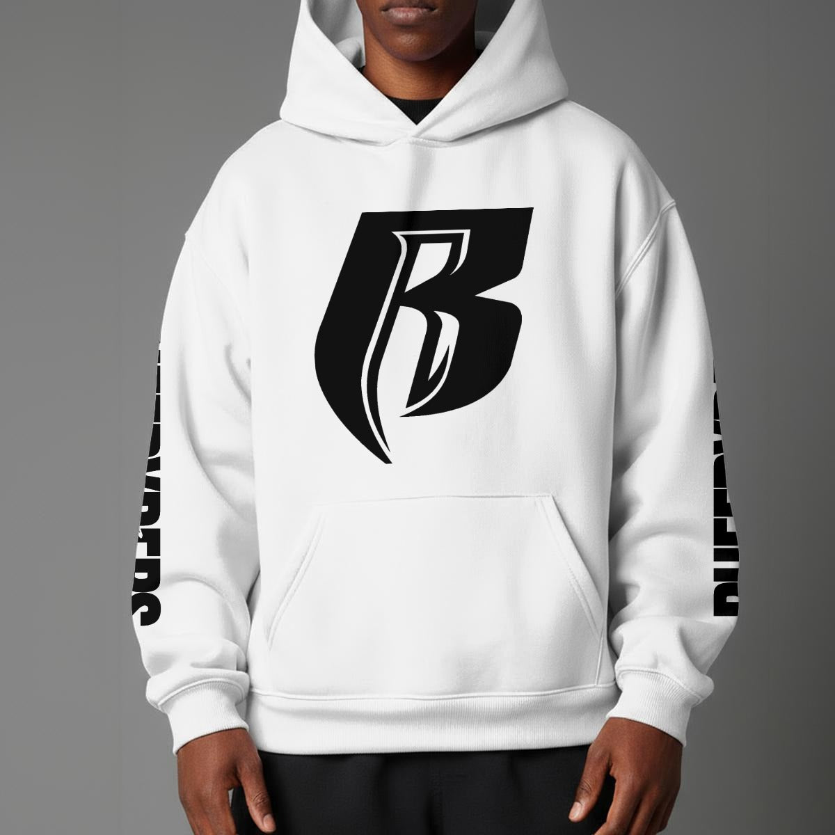 Black Print Modern R Pullover Hoodie with Micro-Fleece Lining