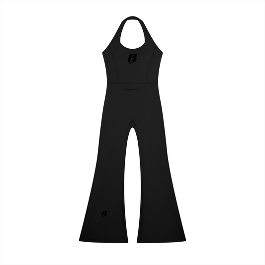 Blk Print Women’s Halter Flared Jumpsuit