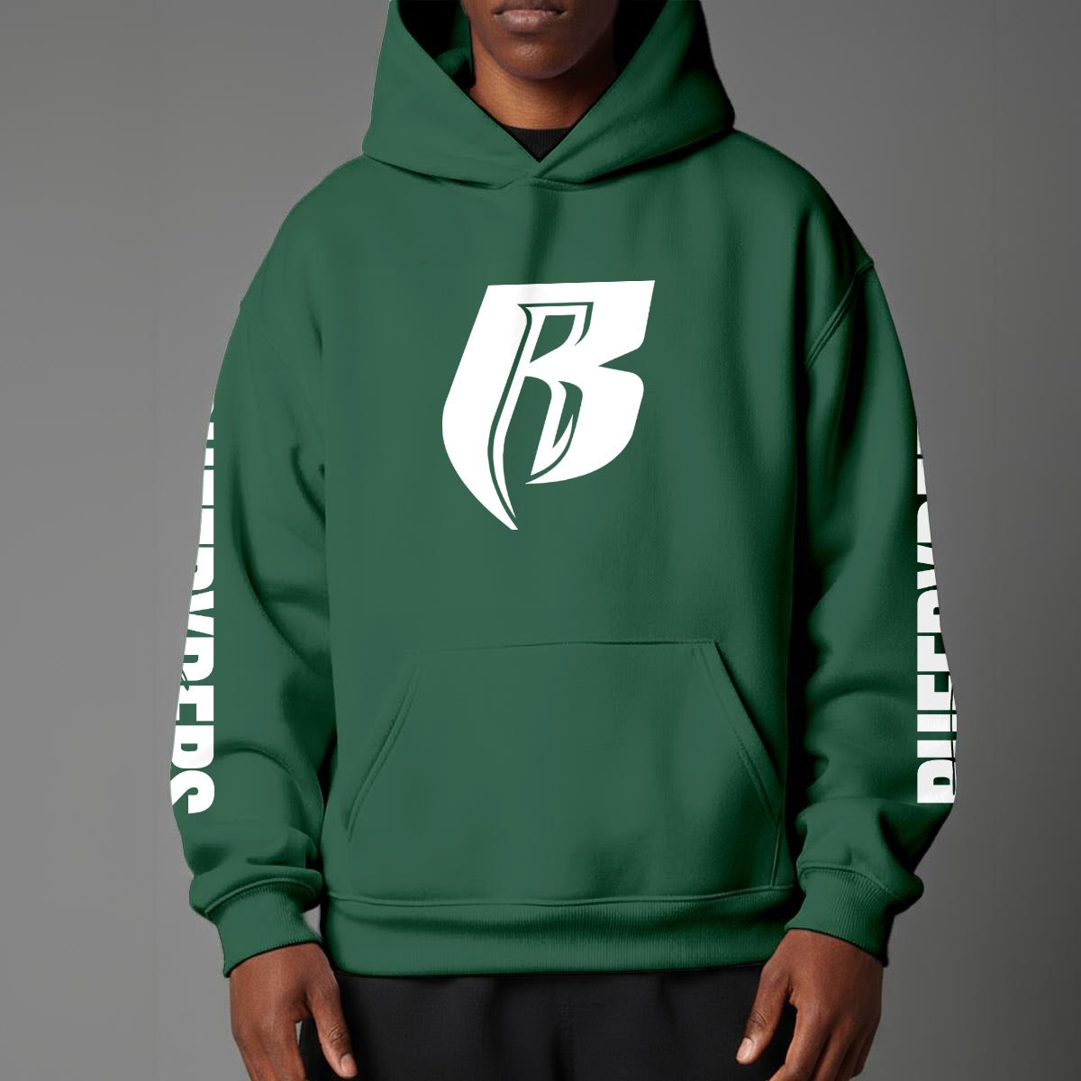 White Print Pullover Hoodie with Micro-Fleece Lining