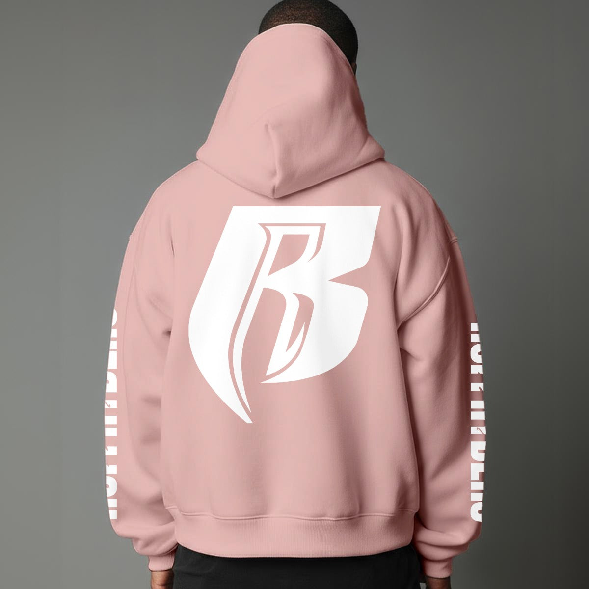White Print Pullover Hoodie with Micro-Fleece Lining