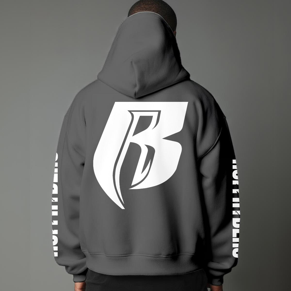 White Print Pullover Hoodie with Micro-Fleece Lining