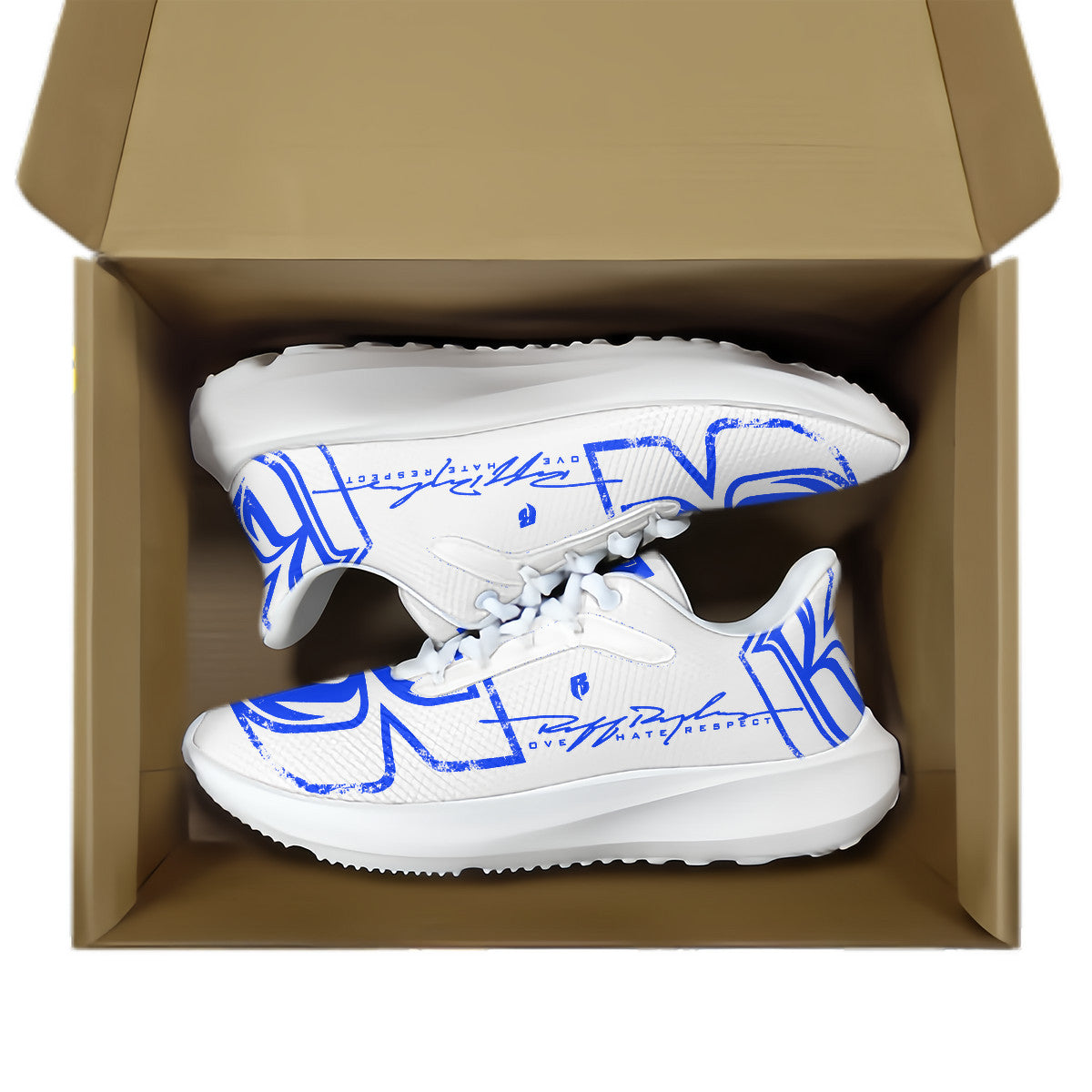 White & Blue RR Grunge Running Shoes