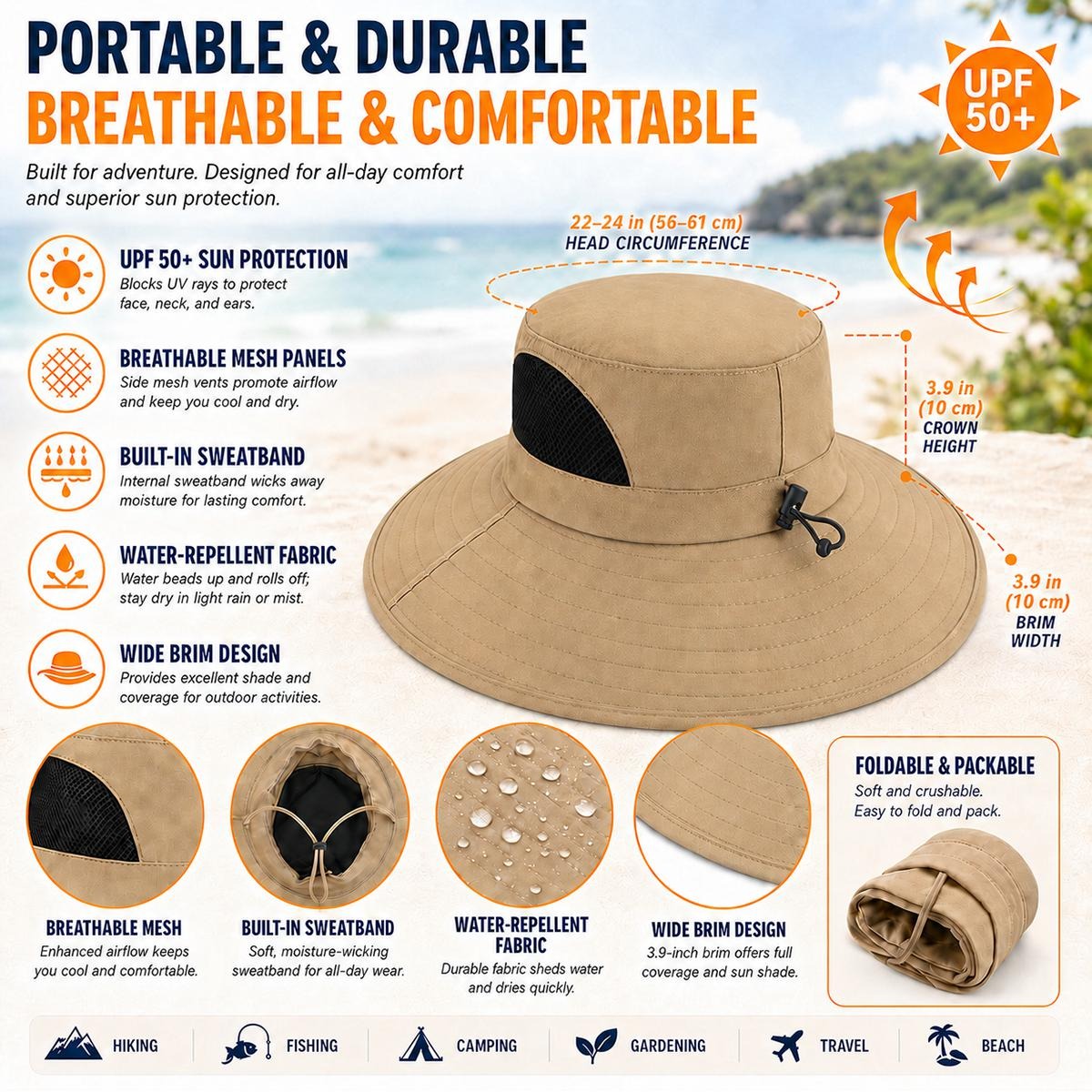 Blk RR Wide Brim Sun Hat
