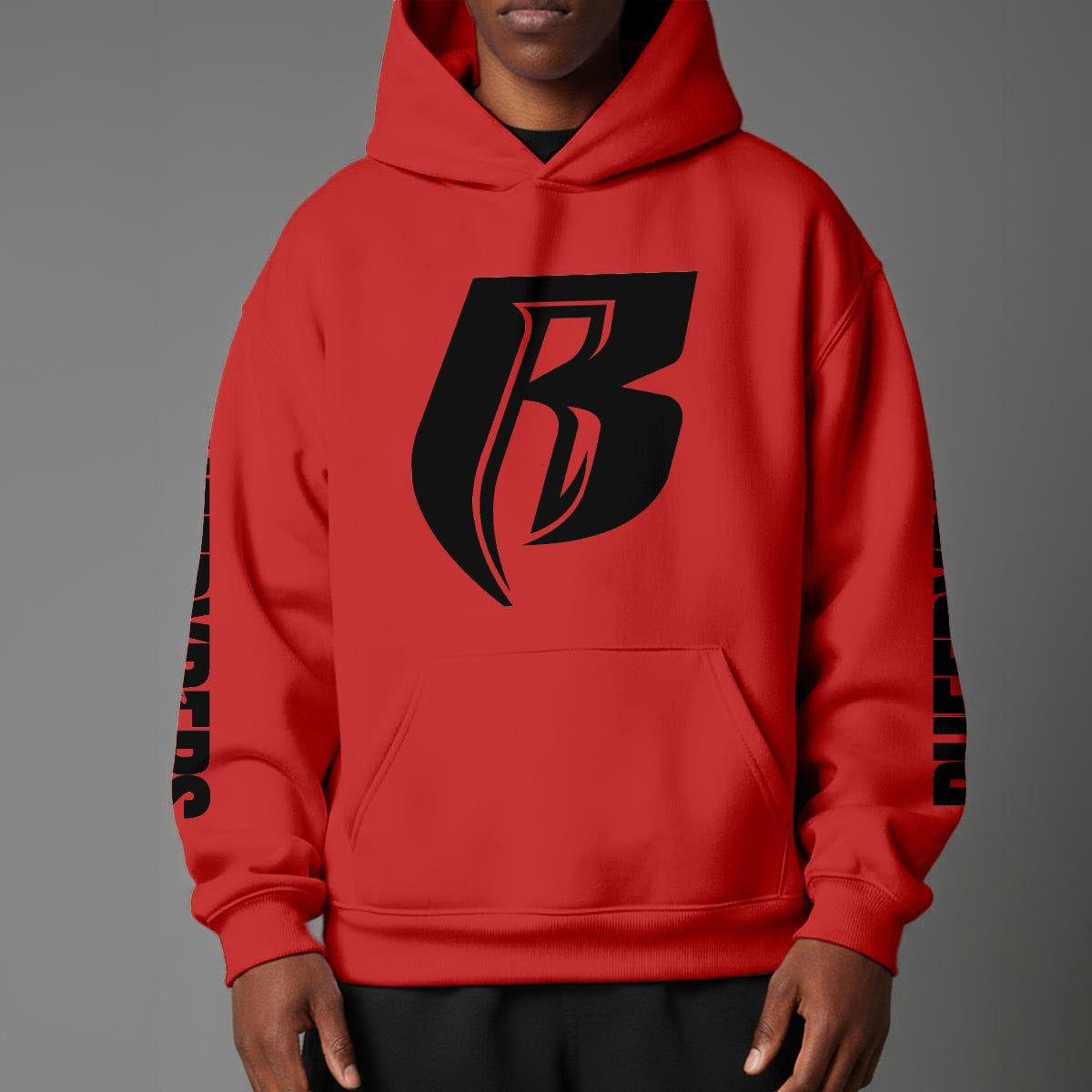 Black Print Modern R Pullover Hoodie with Micro-Fleece Lining