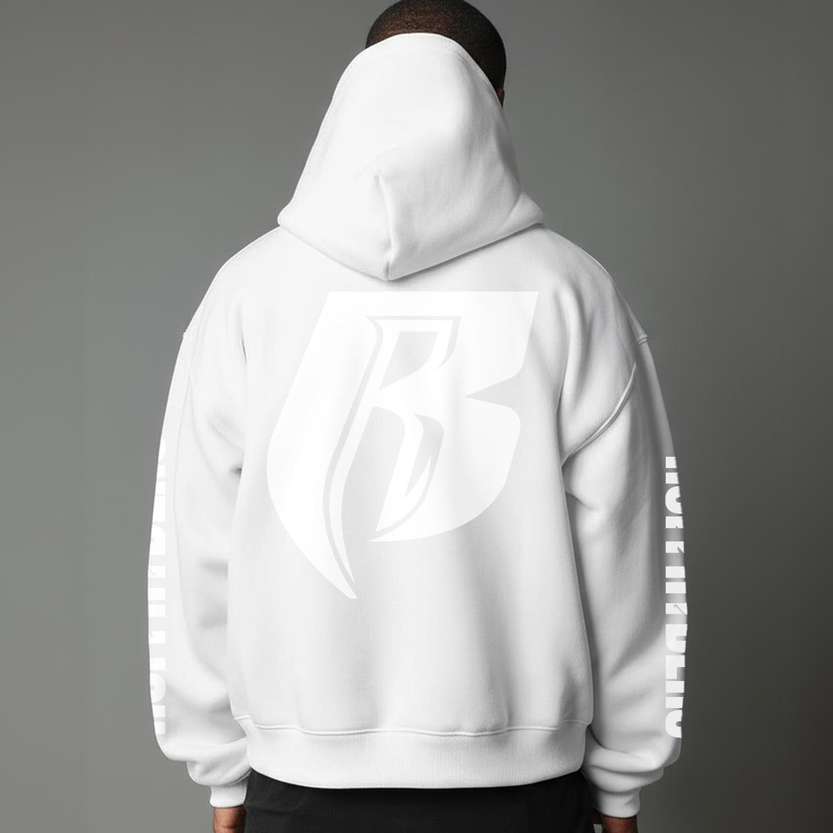 White Print Pullover Hoodie with Micro-Fleece Lining