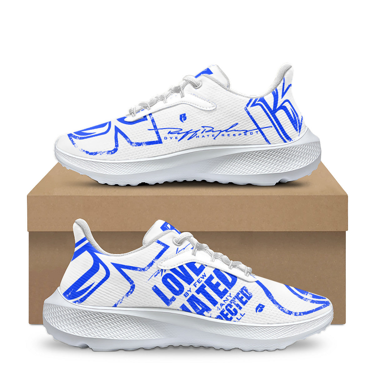 White & Blue RR Grunge Running Shoes