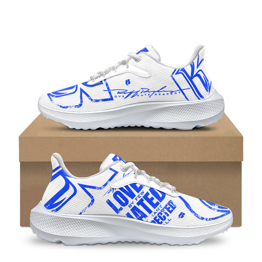 White & Blue RR Grunge Running Shoes